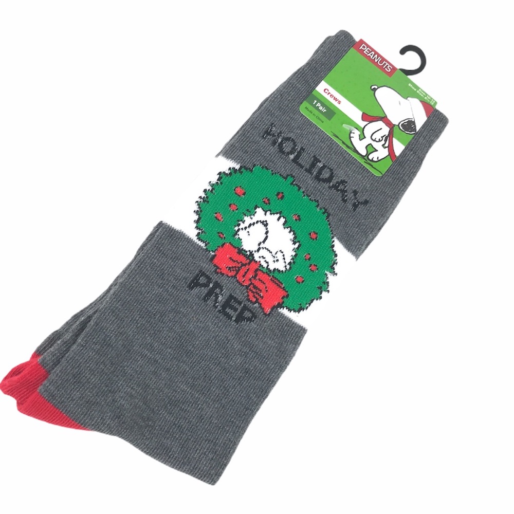 Peanuts Snoopy Holiday Prep Wreath Socks, Gray